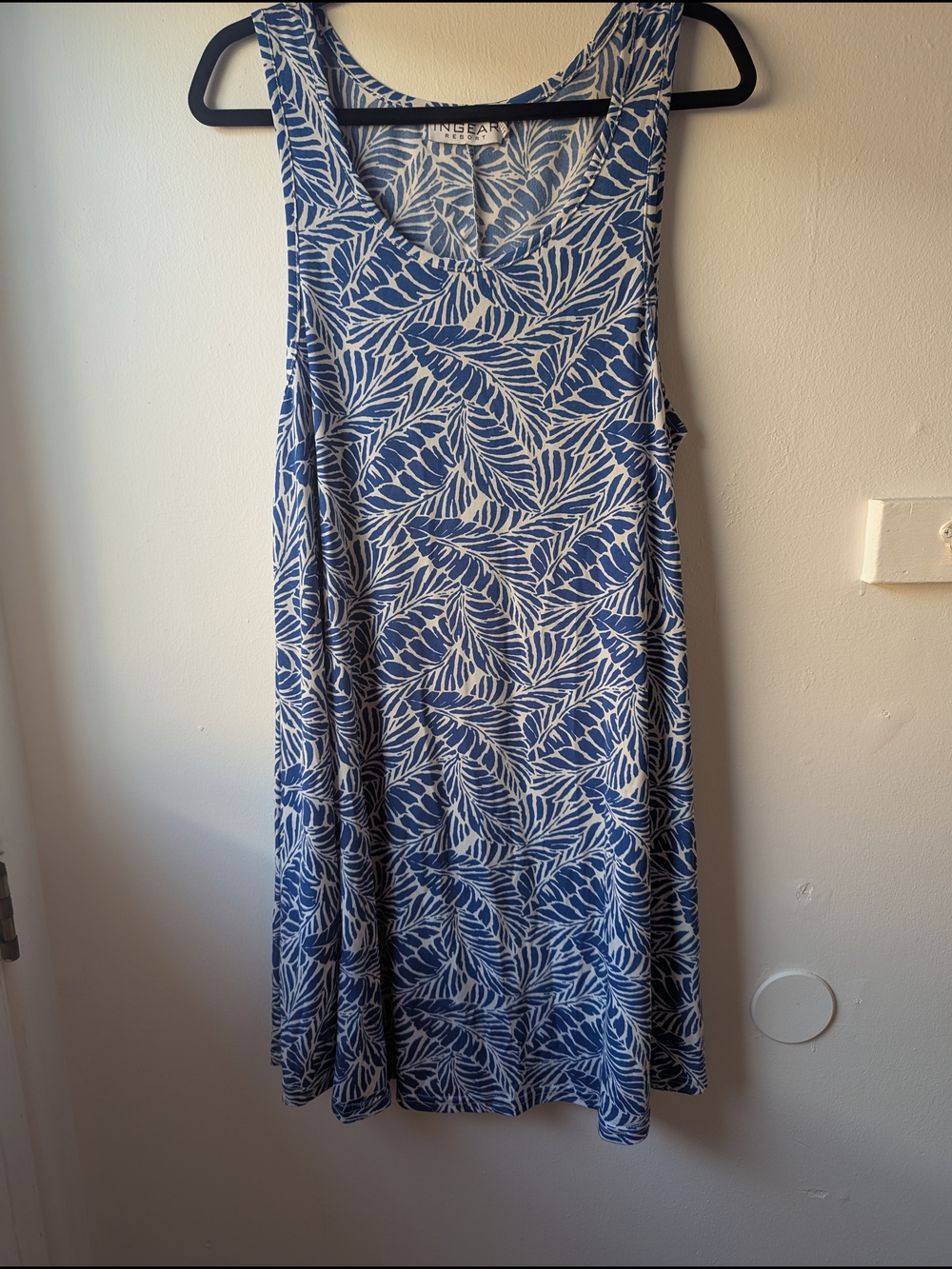 Ingear Blue & White Leaf-Print Sleeveless Swing Mini Dress